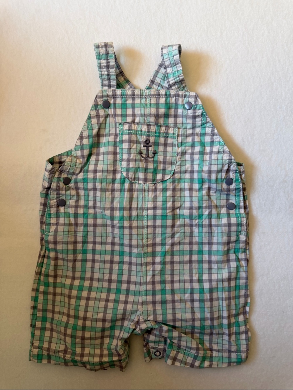 Just One You By Carter's Green and Gray Plaid Baby Overalls Size 12 Months